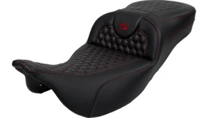 Saddlemen RoadSofa Seat Honeycomb Red Stitch Extended Reach 08-24 Harley Touring - Picture 1 of 3