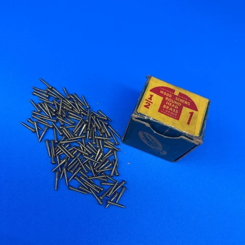 Southern Screw Company NOS Vintage Round Head Wood Screws Brass 120 Quant 1/2 1 Cover