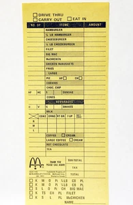 1977 McDonalds Registrierkasse Essen Bestellung Annahme Formular Blatt Menü Block Quittungsbeleg - Bild 1 von 9