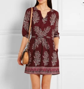 Madewell Lassi Seidenkleid Größe 0 Langarm leicht burgunderrot Cinch Taille - Bild 1 von 9