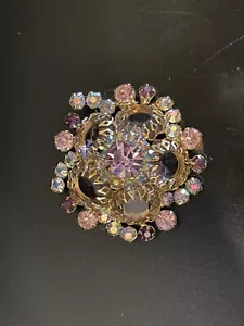 Vintage Juliana D&E PINK Multi Pronged AB Rhinestone Gold Tone Brooch Pin - Picture 1 of 6