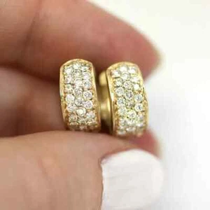 2.00 Ct Round Cut Real Moissanite 14K Yellow Gold Finish Huggie Hoop Earrings - Picture 1 of 6