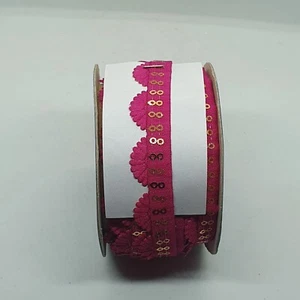 Paillettes oro satinato rosa 15 mm treccia indiana nastro orlo abbellimento cucito - Foto 1 di 1