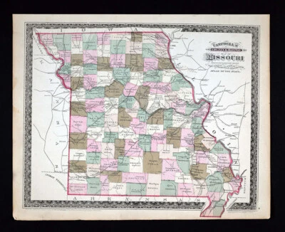 1873 Missouri County Railroad Map St. Louis Jefferson City Columbia Sedalia MO - Image 1 of 4
