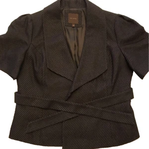 The Limited Womens Suit Jacket Black Tweed Lined Short Sleeve Self Tie L - Picture 1 of 8