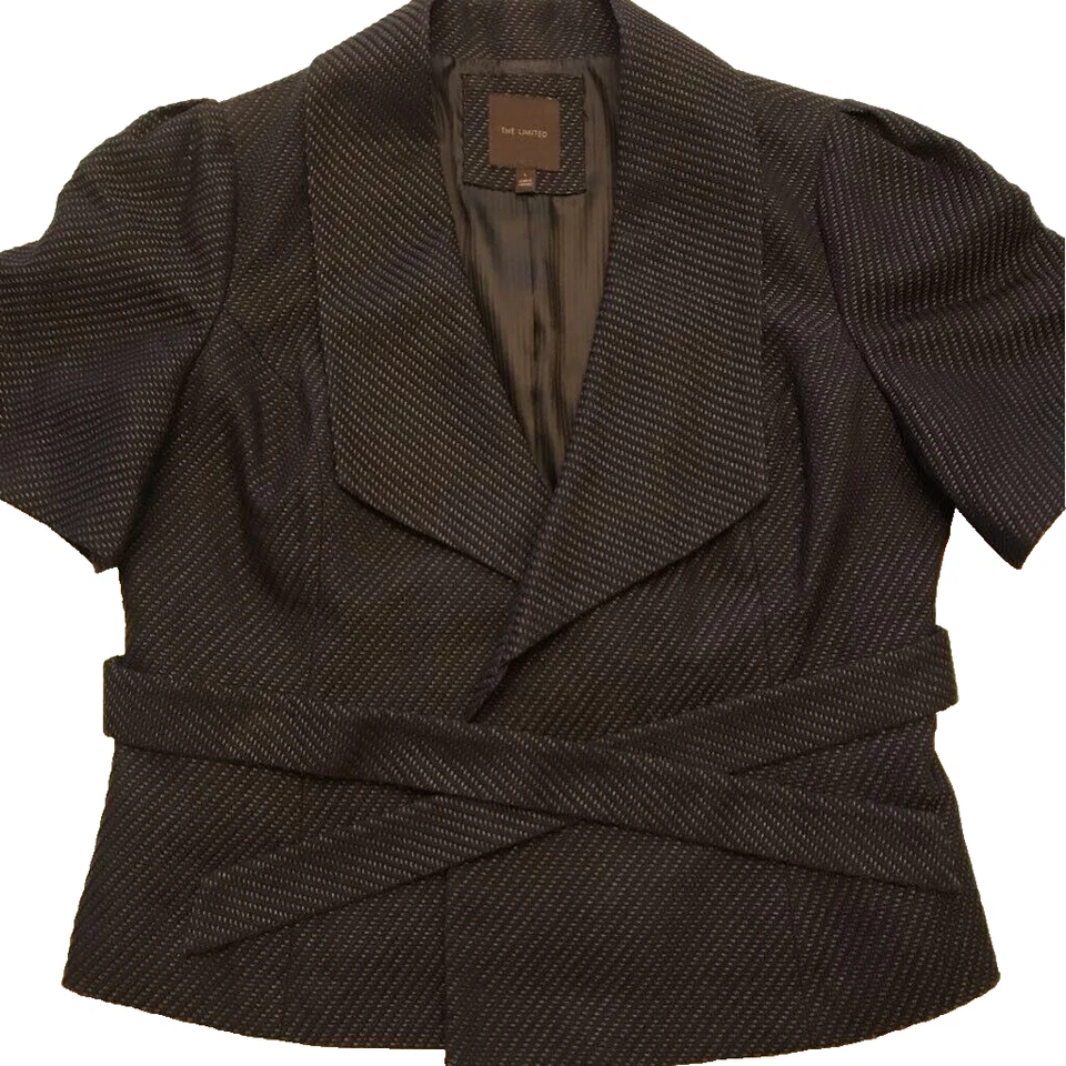 Chaqueta de traje para mujer The Limited negra forrada de tweed manga corta auto corbata L Foto 1 de 4