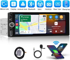 1Din Touchscreen Car Stereo Radio with Android /Apple Carplay GPS Navi Bluetooth - Picture 1 of 10