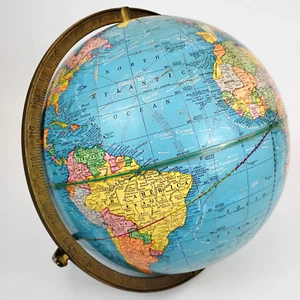 1950s Crams 12" Imperial World Globe On Brass Tone Metal Rim No Stand Tanganyika - Picture 1 of 18