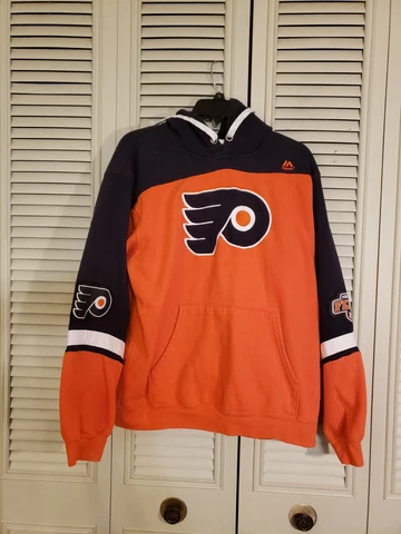 Vintage NHL Philadelphia Flyers Orange Majestic Hoodie Adult Men's Size Medium Cover