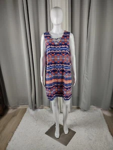 AGB Vestito Donna Blu, Arancione, Bianco, Boho Pullover Senza Maniche Cambio Taglia XL - Foto 1 di 12