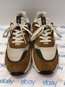Polo Ralph Lauren Suede Jogger Sneaker Mens 11.5 Tan Cream Lace Up Mesh - Picture 1 of 9