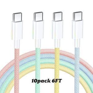 10 pack 6ft 60W USB-C to USB-C Fast Charger Cable Nylon Cord For iPhone 15 16 17 - Picture 1 of 12