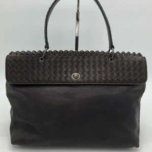Bolso de Mano Bottega Veneta Intrecciato Asa Superior Bolso de Negocios Marrón Oscuro Bloqueo Giratorio - Imagen 1 de 13