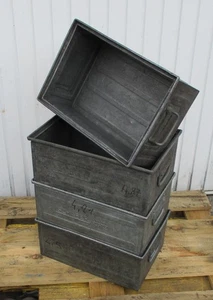 4x Lager Sichtbox Blech Box Metall Stapelbox Werkstatt Loft Vintage Markenware - Bild 1 von 10