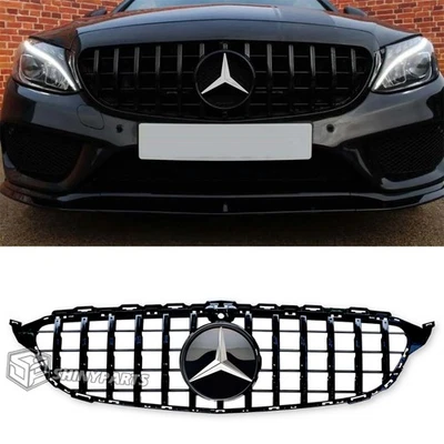 Parrilla estilo GT R AMG 2015-2018 para Mercedes Benz W205 C200 C250 C300 C43 negra Foto 1 de 4