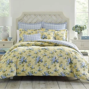Laura Ashley Cassidy Floral Yellow Queen Comforter Bonus Set -7 Pce. Cp. @ $133 - Picture 1 of 8
