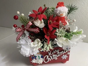 Decorated Christmas Snowman Snowflakes Small Wood Crate Tiered Tray Decor New - Picture 1 of 9