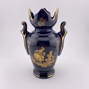 Ánfora Azul Cobalto Hecho y Adornado a Mano en Limoges Francia - Imagen 1 de 7