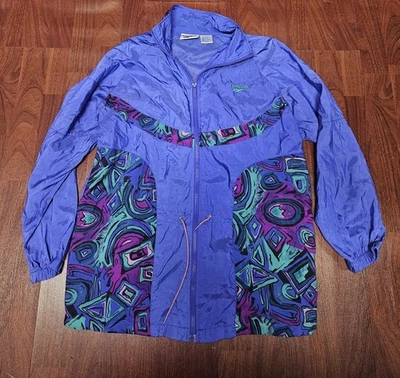 Chaqueta cortavientos vintage Reebok para mujer colorida pista de nailon talla pequeña  Foto 1 de 4