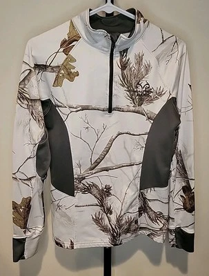 Realtree APC 1/4 Zip Pullover White Snow Camo Shirt  S 34-36 LOGO  - Image 1 of 4