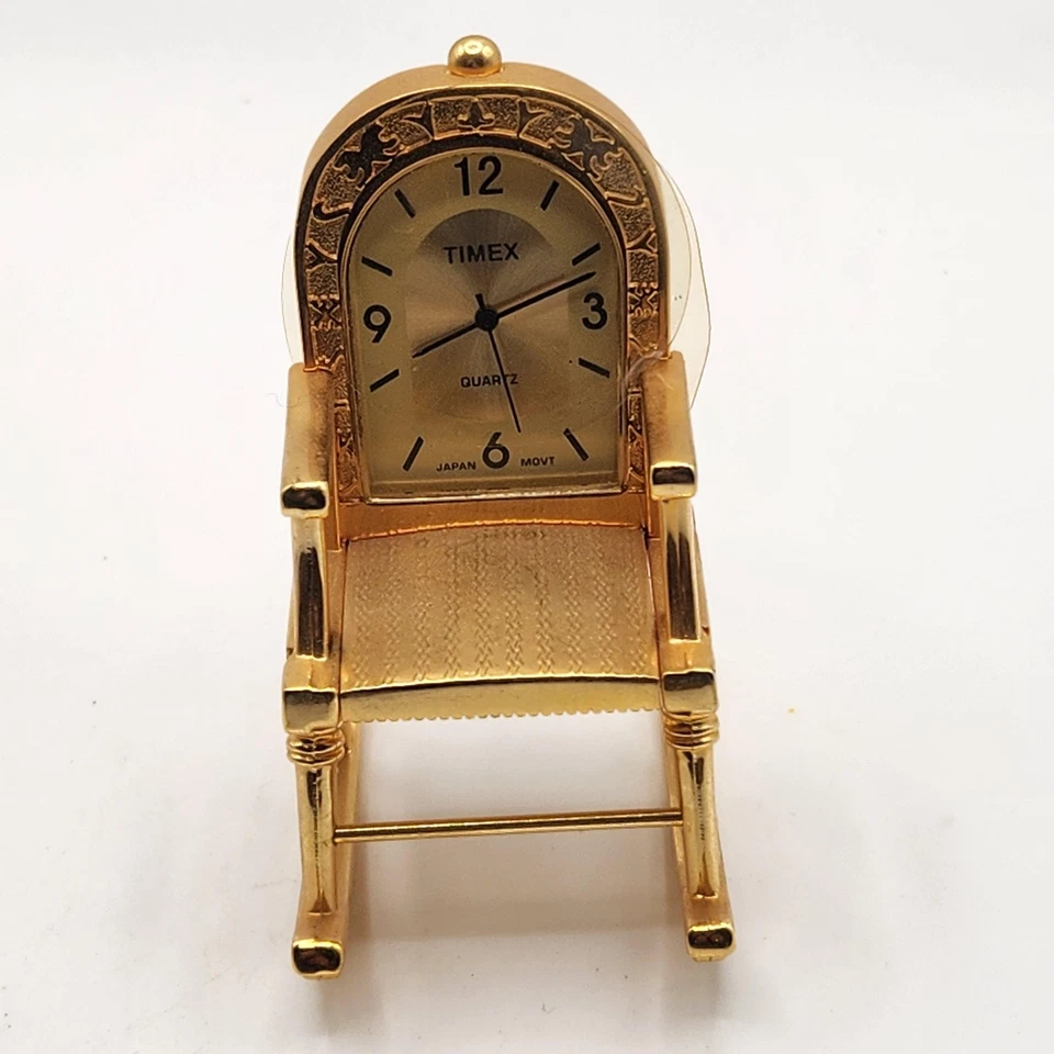 Timex Miniature Rocking Chair Quartz Desk Clock Gold Tone Japan Movement Novelty - Image 1 of 4