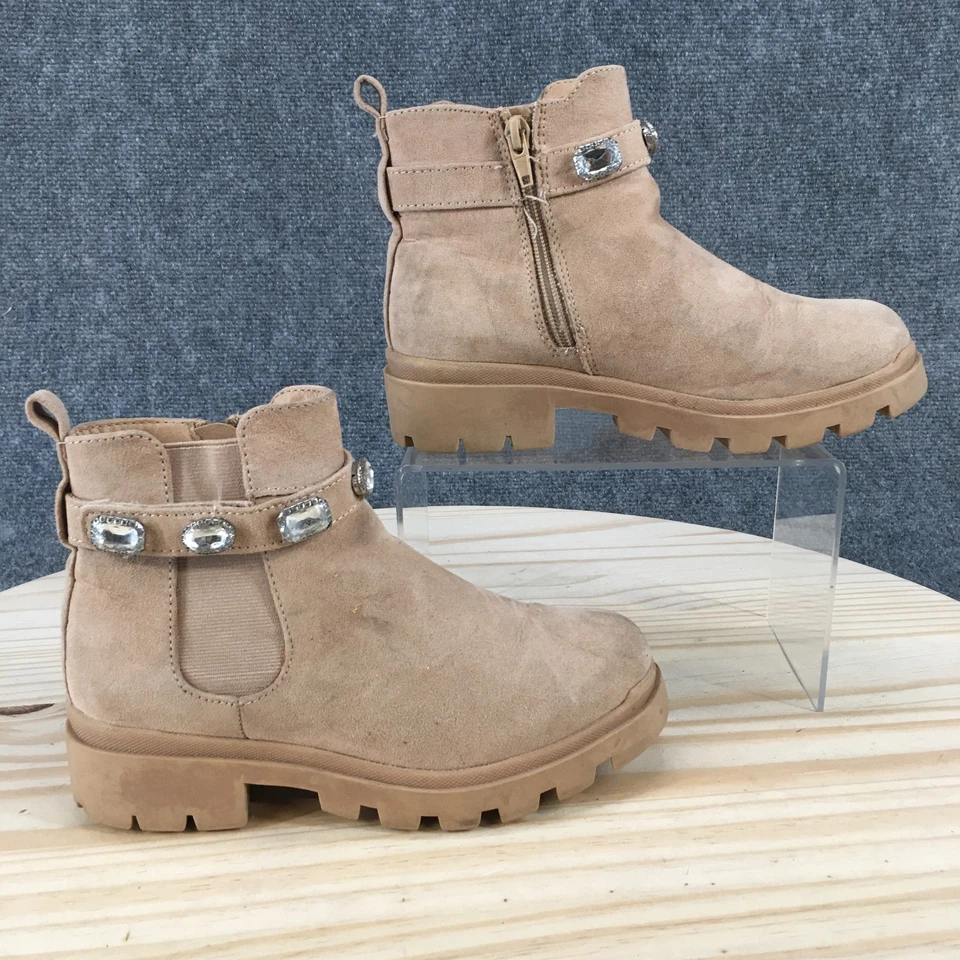 Steve Madden Botas Jóvenes 2 Niñas Amuleto Cremallera Lateral Tacón Chelsea Botín Marrón Foto 1 de 4