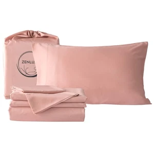 Sábanas Queen, Juego de Sábanas 100% Viscosa Hechas de Bambú, Enfriamiento, Etiqueta Cabeza Pie... - Imagen 1 de 6