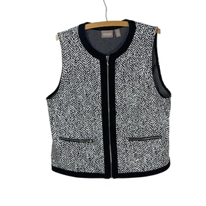 Chico's Black & White Zip Front Textured Vest - Size 2 (US L/12) - Picture 1 of 7