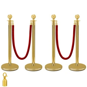 4PCS Barrier Posts Crowd Control Stanchion 2 Velvet Ropes Bank Queue - Picture 1 of 12