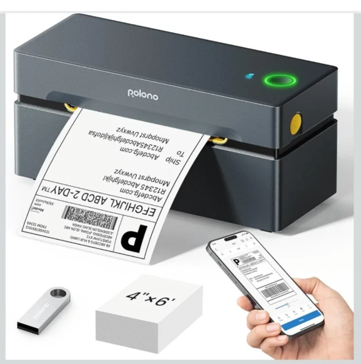 POLONO Bluetooth Etikettendrucker, Etikettiergerät 4x6 DHL labeldrucker, Ettiket - Bild 1 von 1