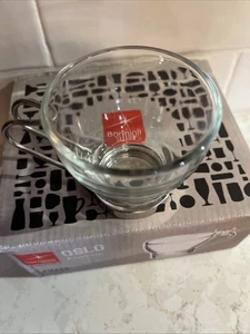 4 Vintage Bormioli Rocco Espressotassen Verdi Oslo Glas Metall Retro OVP - Bild 1 von 7