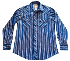 Camisa Western Wrangler Para Hombre Talla L Perla A Presión Mangas Largas Azul Plata Brillante - Imagen 1 de 7