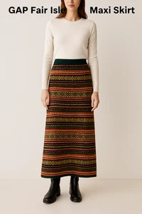 Gap Knit Fair Isle Print Maxirock 100% Baumwolle Vintage Damen Gr. S - Bild 1 von 6