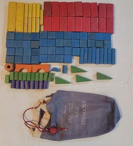 Vintage Playskool Seesack O'Blocks, farbige Holzblöcke pädagogisches Spielzeug - Bild 1 von 14