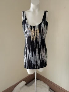 Charlotte Russe Y2K Bling Tank Top S Black & Silver Whimsigoth Cami Sequin - Picture 1 of 15