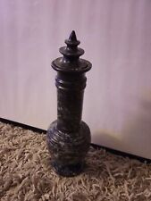 Vintage Marble Urn Vase Black & Grey Rough Etched Floral Design 12" Tall