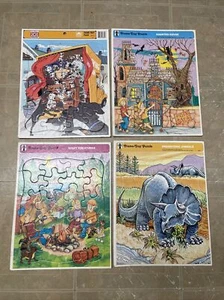 (4) Golden Frame-Tray Puzzle Lot of 4 -Dinosaurs, Dalmatians, Haunted & Creature - Picture 1 of 12