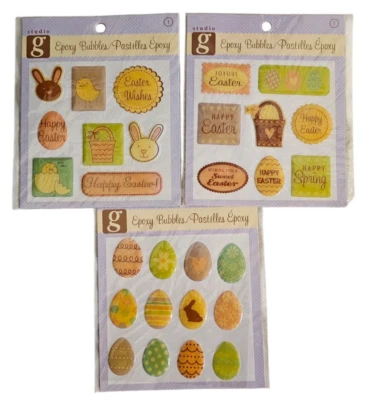 Happy Easter Bunny Stickers Epoxy Bubble Pastilles Rabbin Egg Basket STUDIO G - Image 1 of 4