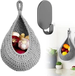 Hanging Fruit Baskets Handwoven Boho Wall Hanging Basket with Strong Hooks Teard - Picture 1 of 7