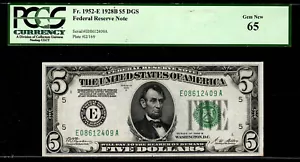 1928B $5 Federal Reserve Note Fr.1952-E PCGS 65 GEM NEW E08612409A - Picture 1 of 4