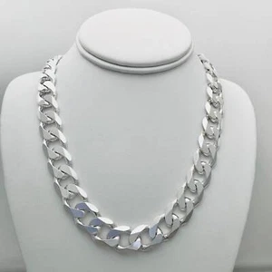 15mm REAL 925 Solid CURB Sterling Silver Cuban Chain Necklace ITALY Diamond Cut - Picture 1 of 10
