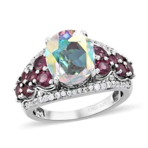 5.75ctw Mercury Mystic Topaz & Multigem Ring Platinum Plated Size 9 - Picture 1 of 6