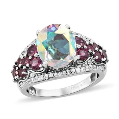 5.75ctw Mercury Mystic Topaz & Multigem Ring Platinum Plated Size 9 - Image 1 of 4