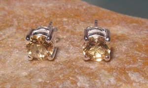 Sterling silver 6mm stone round cut citrine STUD earrings. Gift bag. - Picture 1 of 5