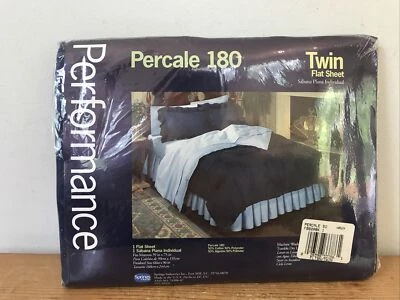 Vintage Percale 180 Performance Springs Homes Dark Blue Twin Flat Sheet USA Made - Image 1 of 4