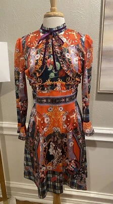 NWT Dalia Macphee Medium Floral Dress Multicolor Long Sleeve Art To Wear Velvet - Image 1 of 4