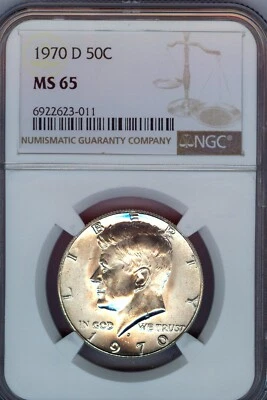 1970 D Kennedy Silver Half Dollar NGC MS65 - Image 1 of 3