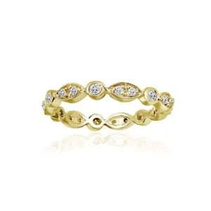 Cubic Zirconia Round Eye Polished Gold Plated Sterling Silver Band Ring, Size 8 - Picture 1 of 3