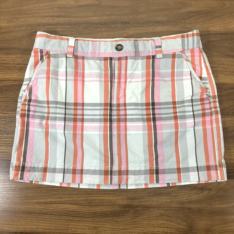 Old Navy Womens White/Pink/Orange Plaid 100% Cotton Mini Skirt Size 6P - Image 1 of 4