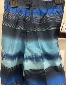 NMT! Kanu Surf Blue/Green Stripe Pocket Lined Boys Swim Surf Trunks Shorts S (8) - Picture 1 of 9